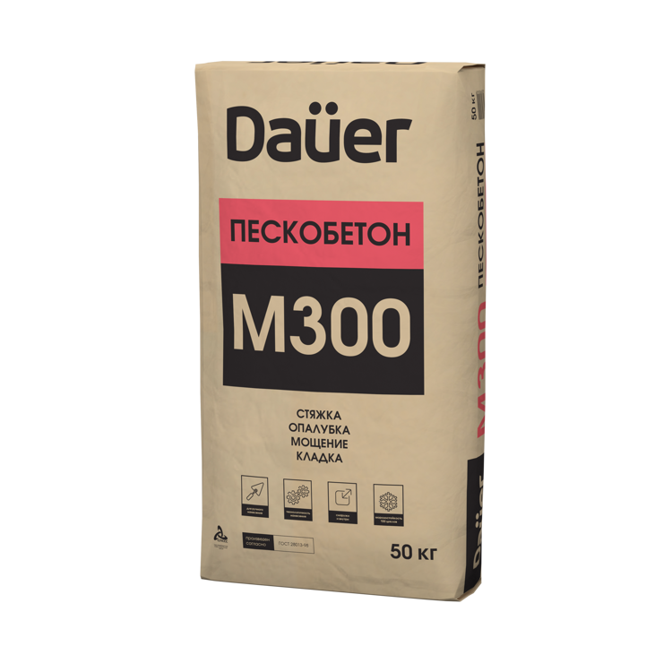 Dauer® М-300 Сухая Смесь ПЕСКОБЕТОН Смесь сухая растворная кладочная (монтажная), цементная, М300, Пк2, D2100, ГОСТ 28013-98