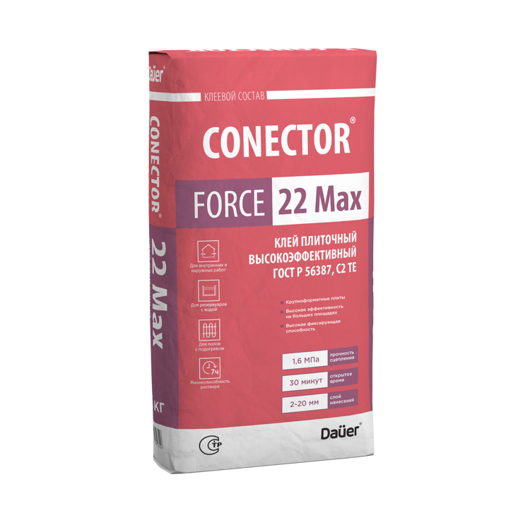 CONECTOR® FORCE 22 Max Клей плиточный высокоэффективный ГОСТ Р 56387, С2 TЕ